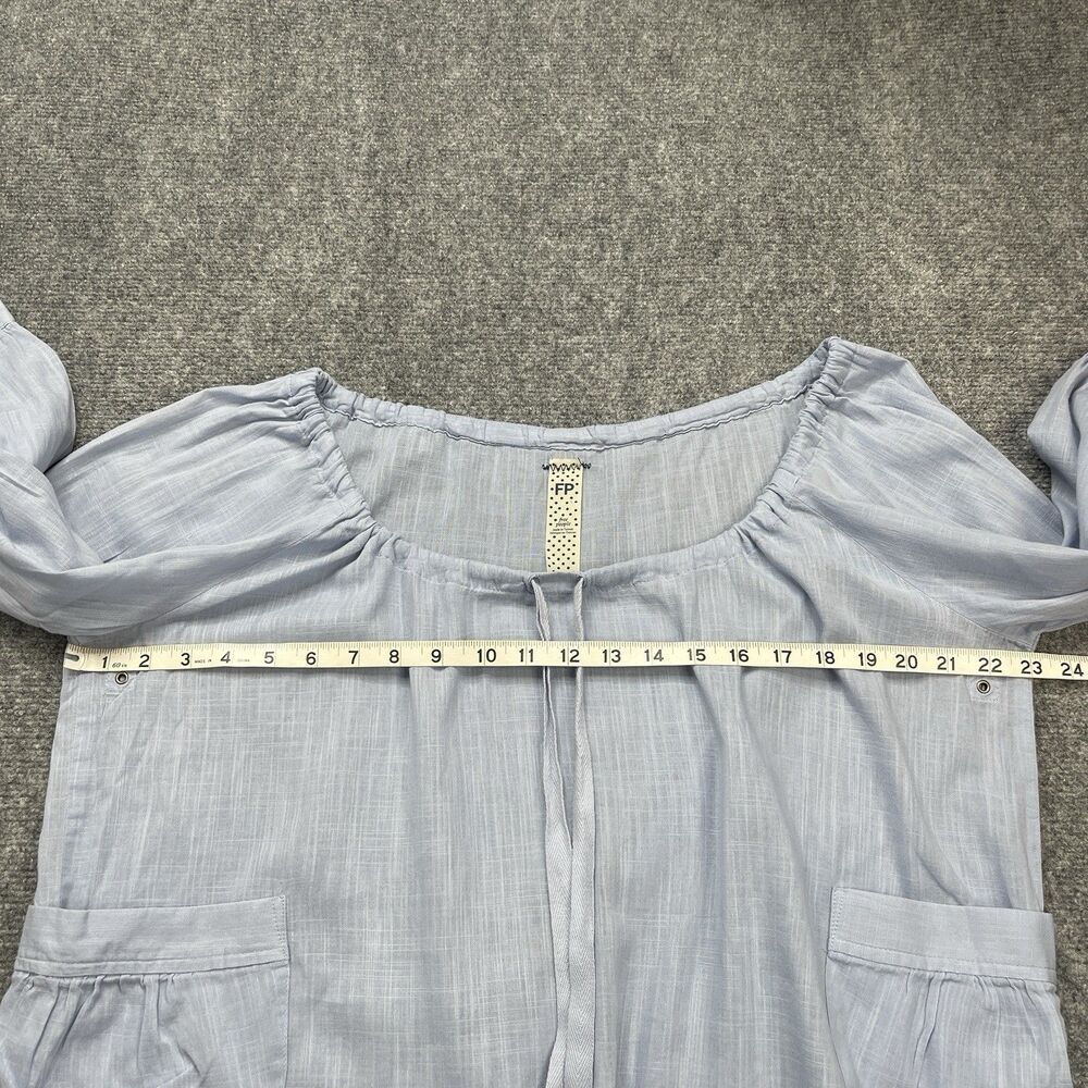 Free People Top Womens Size 6 Blue Boxy Crop Drawstring Neck Pockets Cotton - Picture 6 of 10